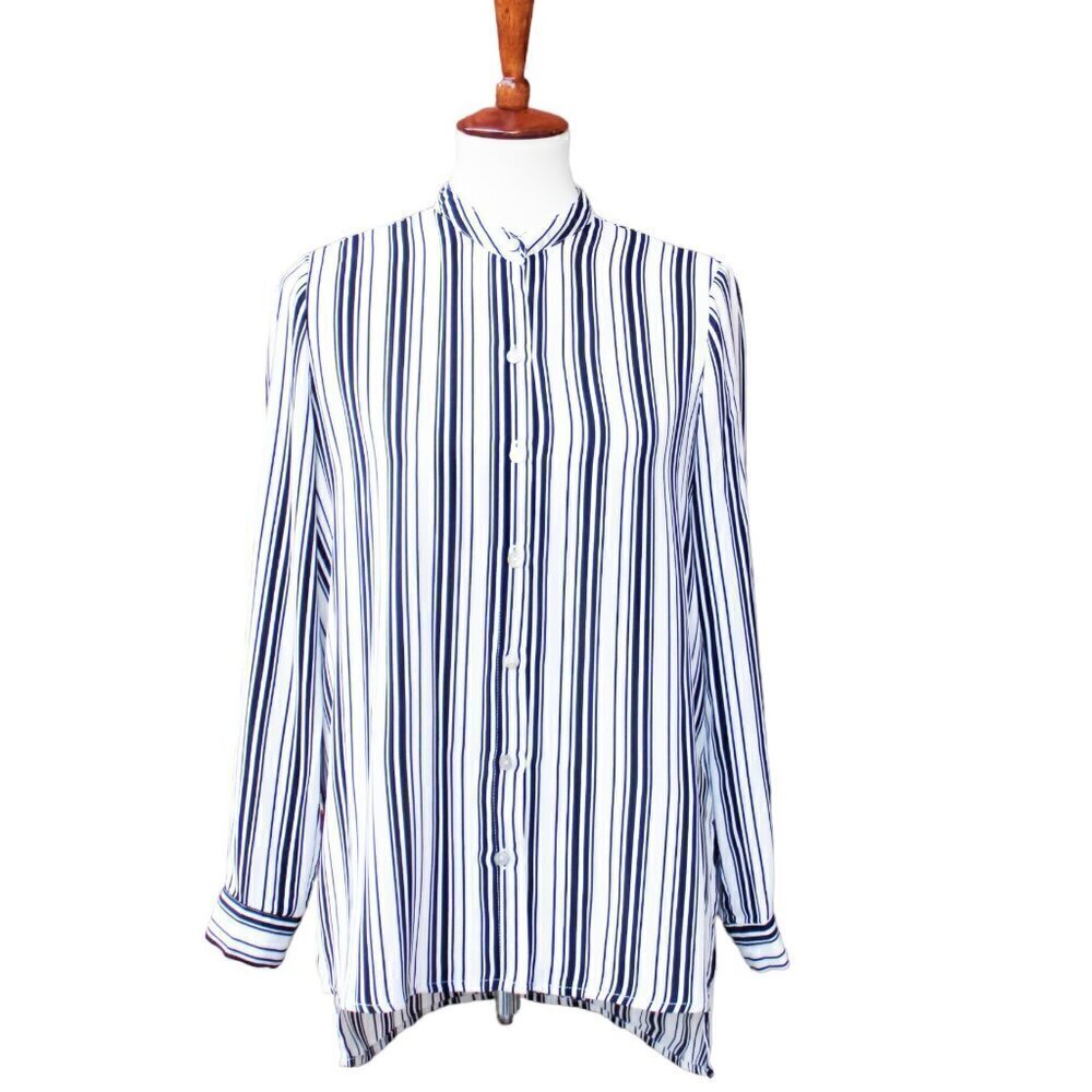 Black and White Button Down Stripe Blouse Size Small